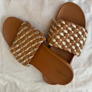 Charles & Keith Braided Slide Sandals - Tan and Silver